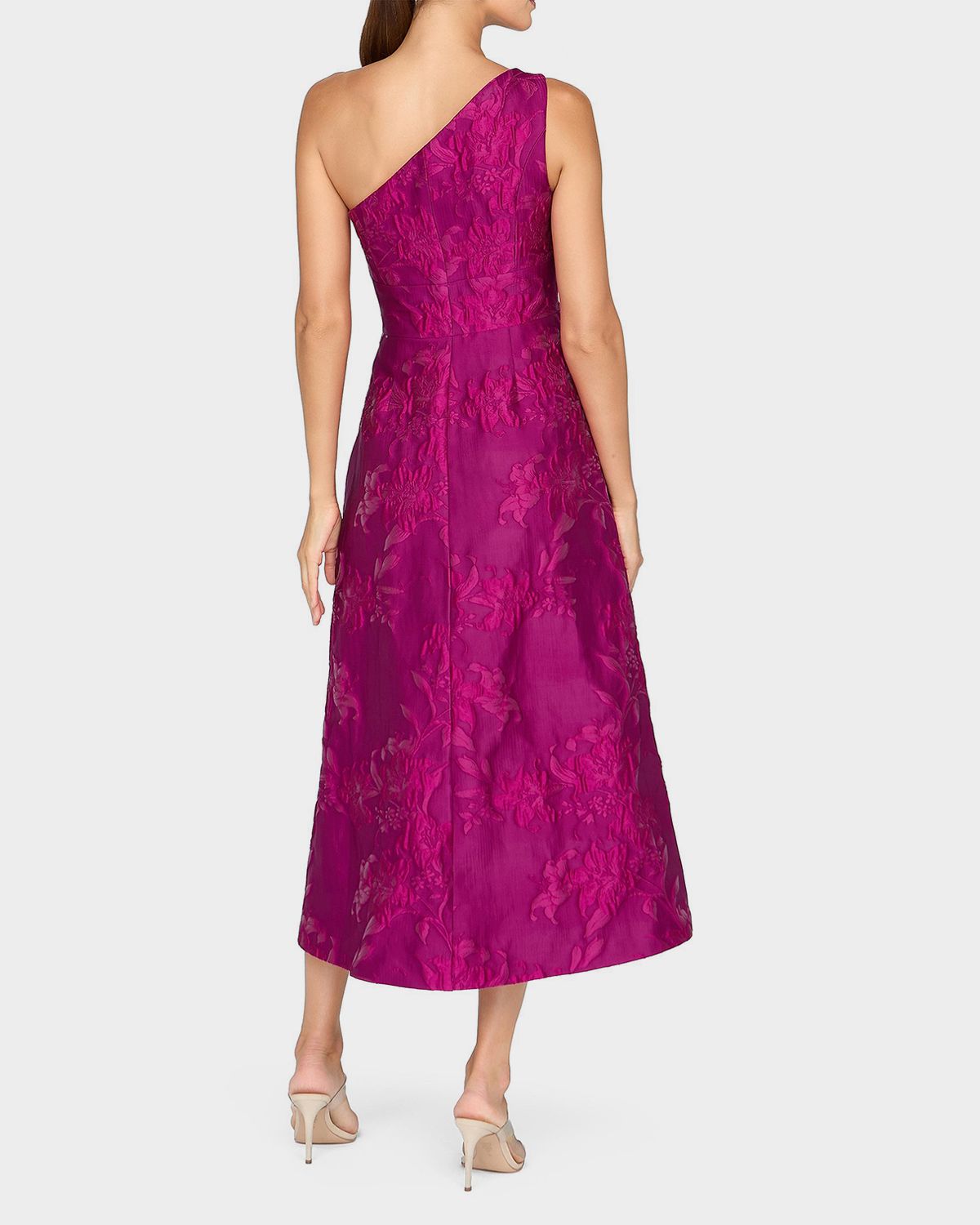 Kay Unger New York Dorrit One-Shoulder Tea-Length Jacquard Dress