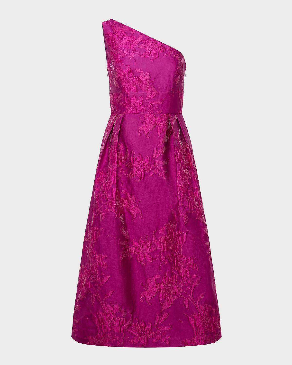 Kay Unger New York Dorrit One-Shoulder Tea-Length Jacquard Dress