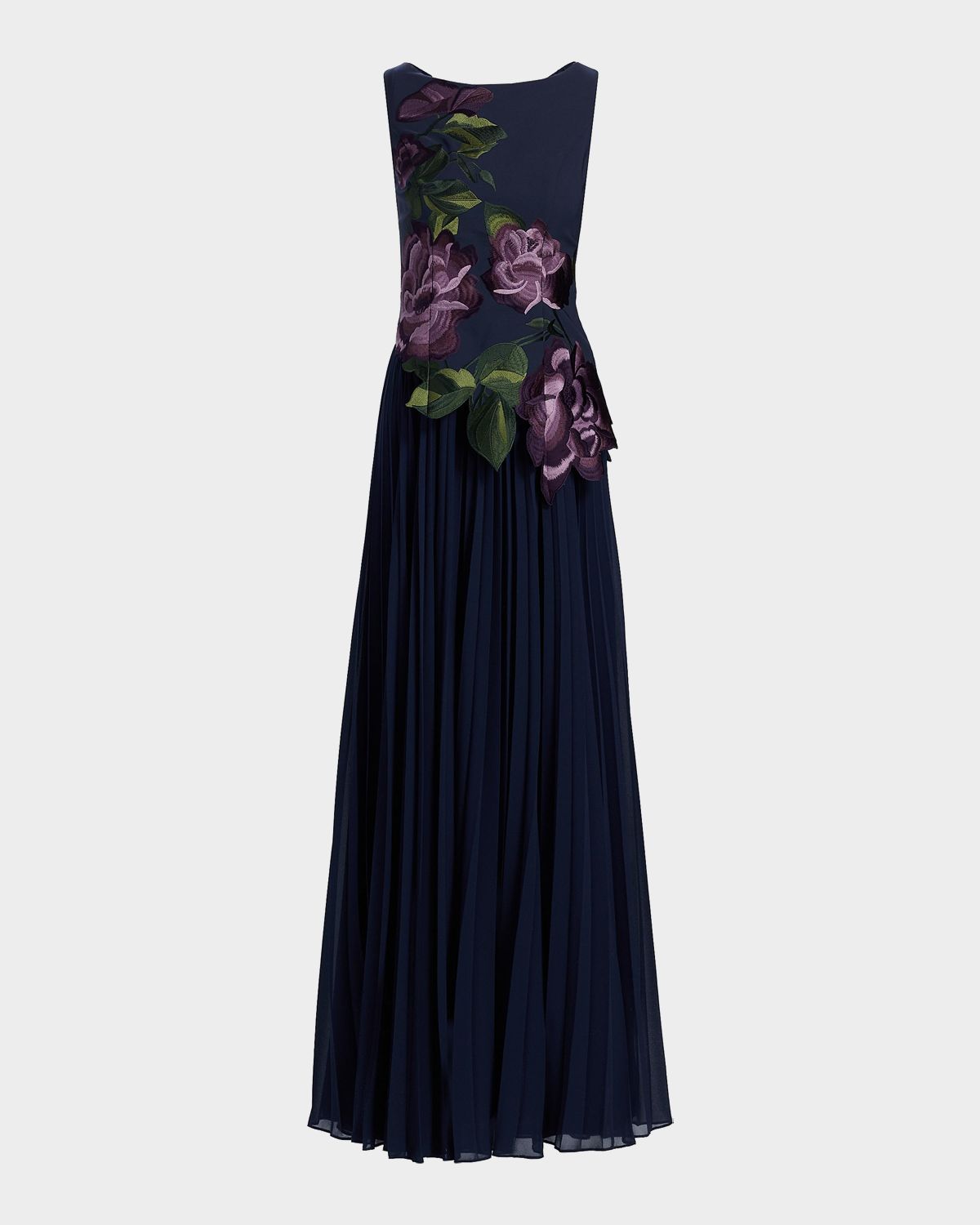 Kay Unger New York Jayla Floral-Embroidered Crepe & Chiffon Gown