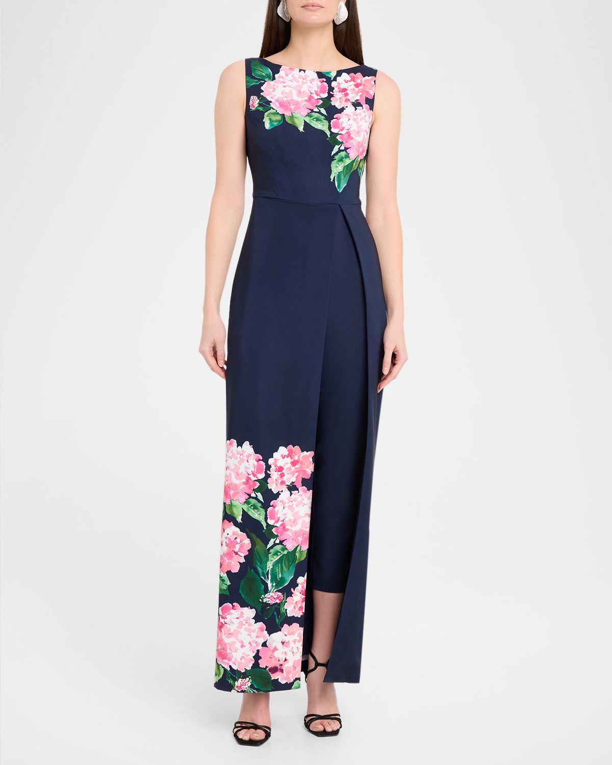 Kay Unger New York Floral-Print Stretch Crepe Walk-Thru Jumpsuit