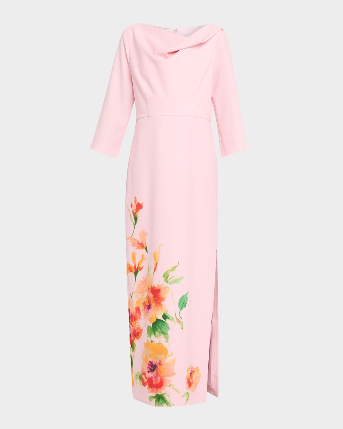 Kay Unger New York Magnolia Floral-Print Stretch Crepe Column Gown