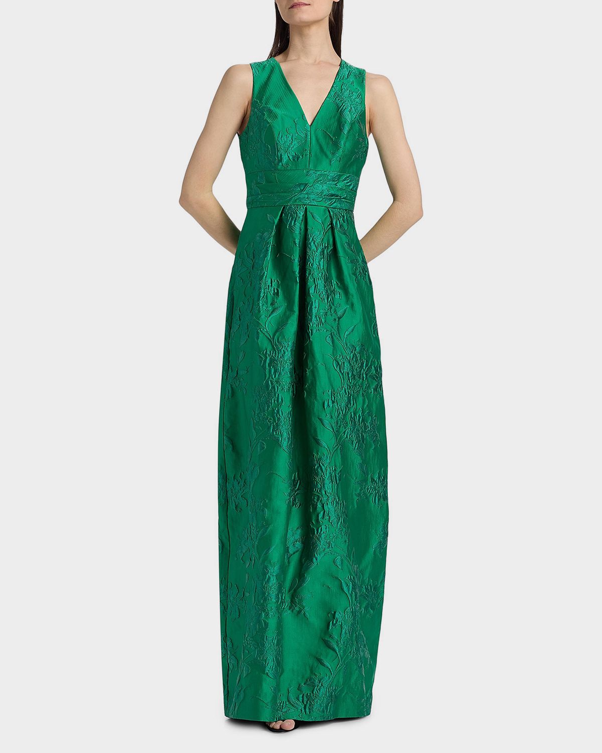 Kay Unger New York Mariah Pleated Jacquard Column Gown