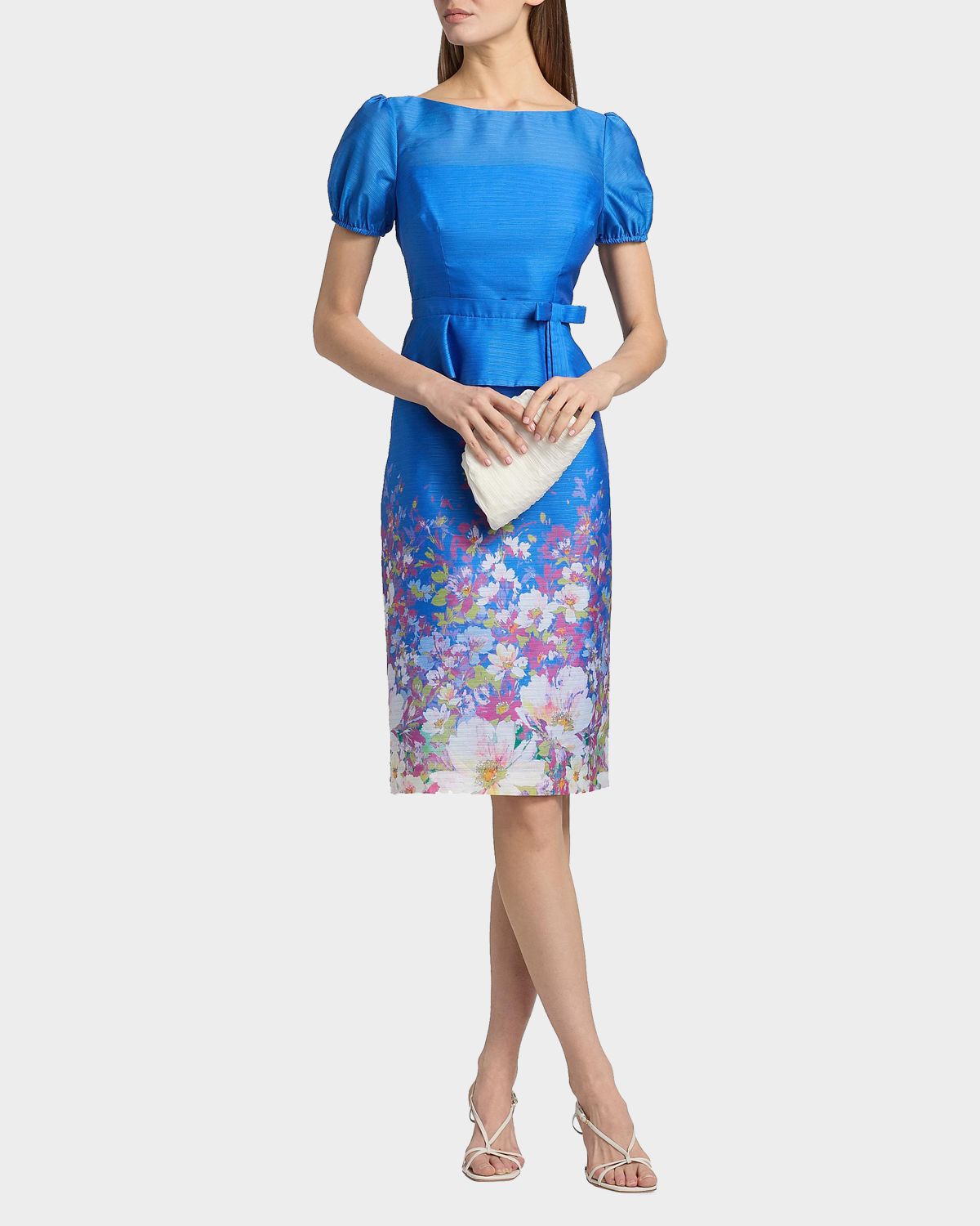 Kay Unger New York Annabelle Floral-Print Organza Peplum Midi Dress