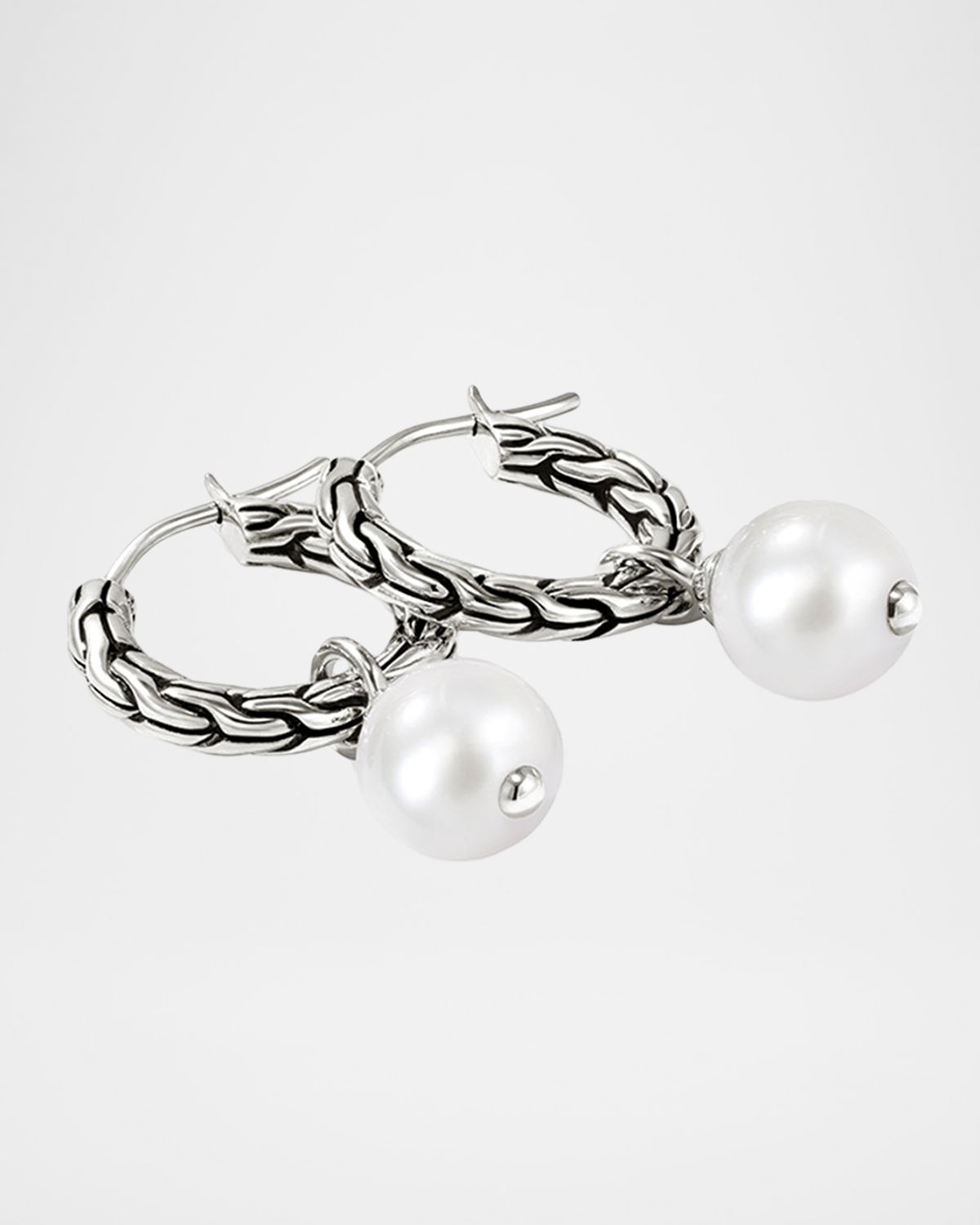 John Hardy Sterling Silver JH Essential Pearl Hoop Earrings, 16mm