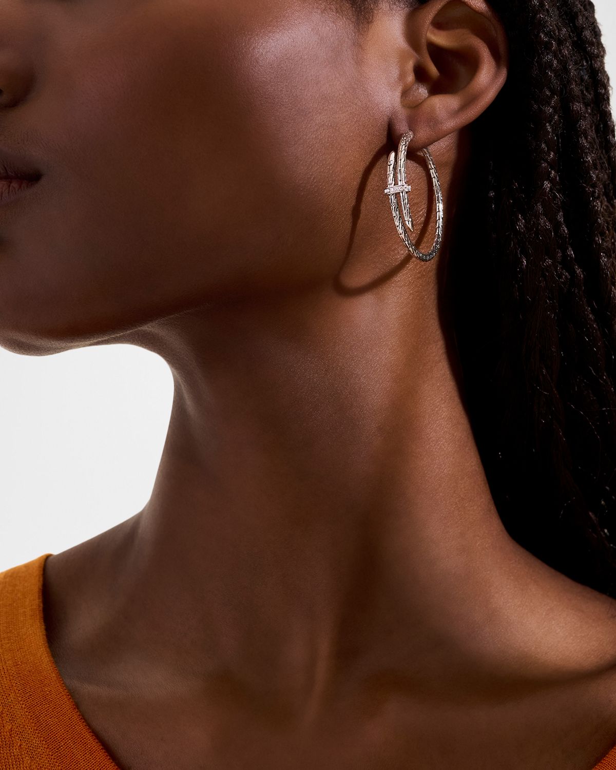 John Hardy JH Essential Silver Diamond Hoop Earrings