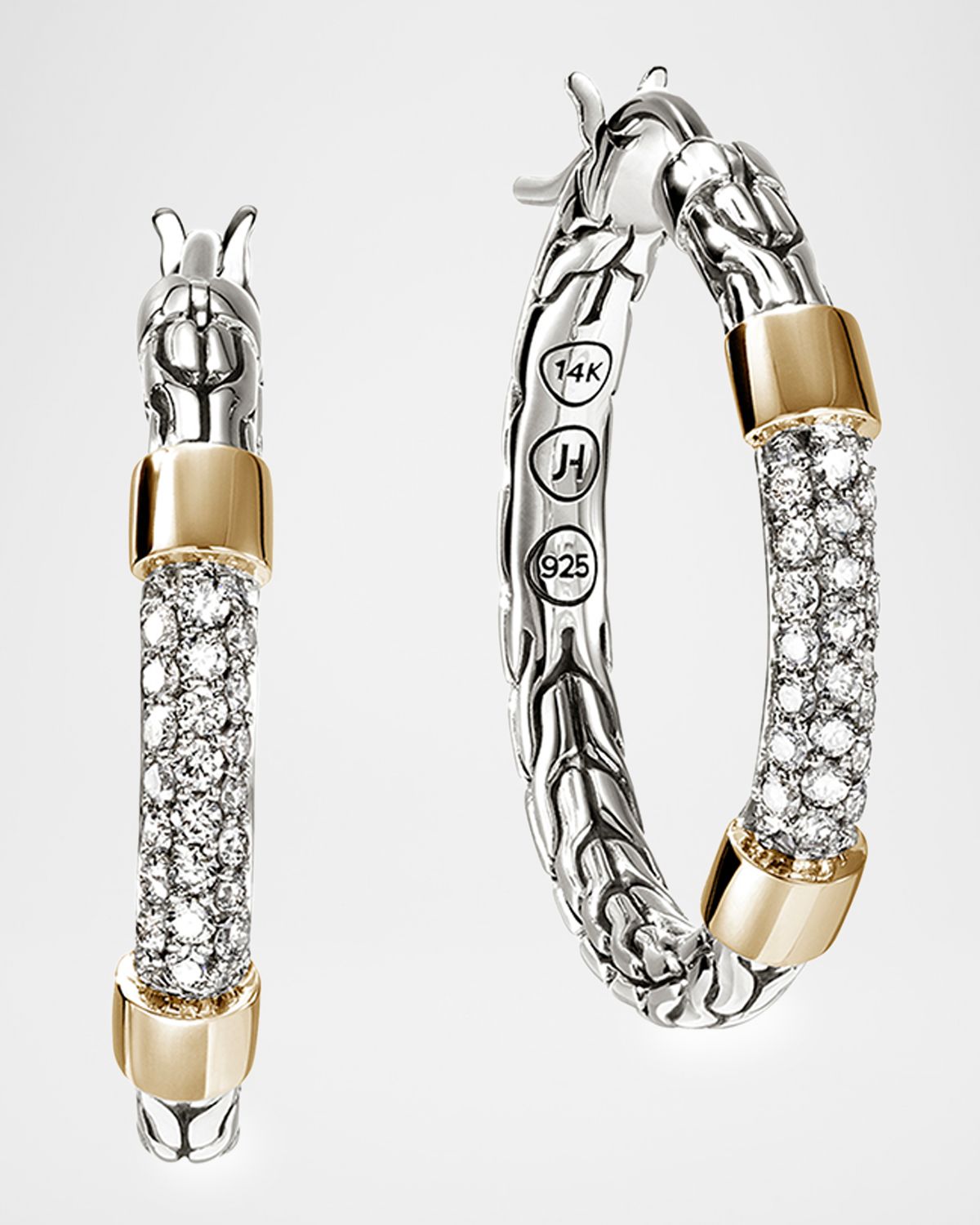 John Hardy Sterling Silver and 14K JH Essential Pave Hoop Earrings, 23mm
