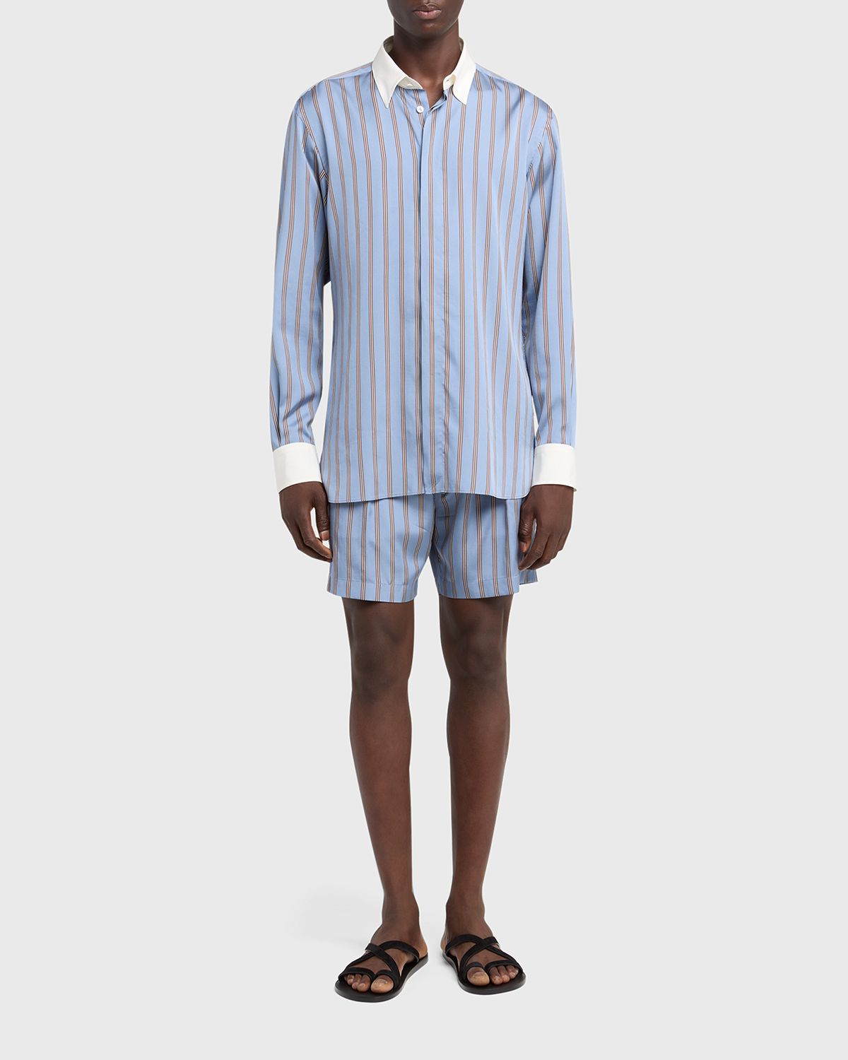 TOM FORD Men's Stripe Silk Contrast-Trim Sport Shirt