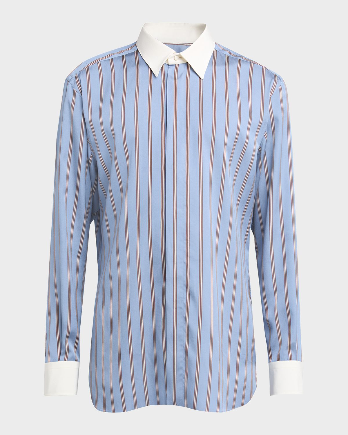 TOM FORD Men 's Stripe Silk Contrast-Trim Sport Shirt | Thumbnail 6
