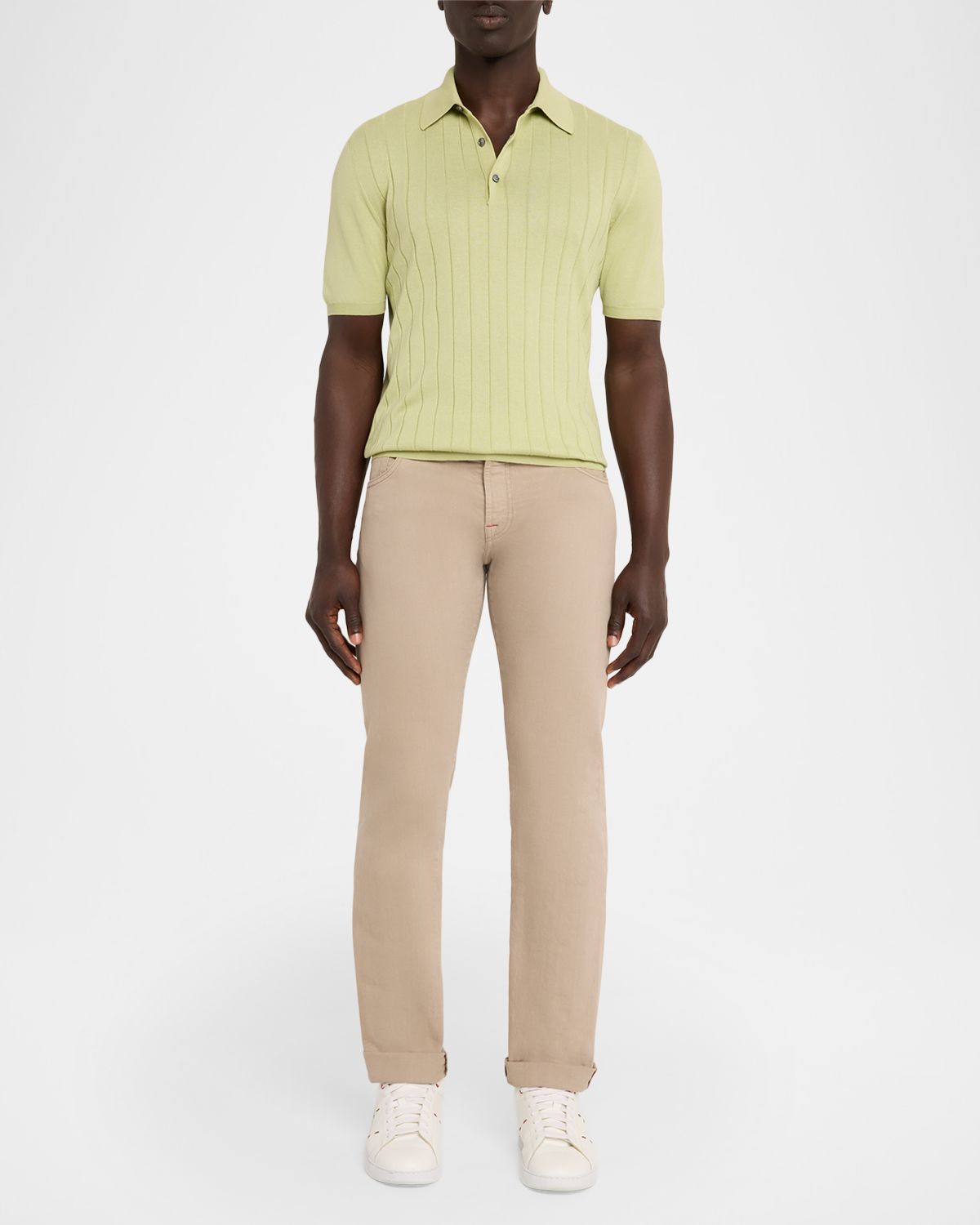 Kiton Men 's Wide Rib Sea Island Cotton Polo Sweater