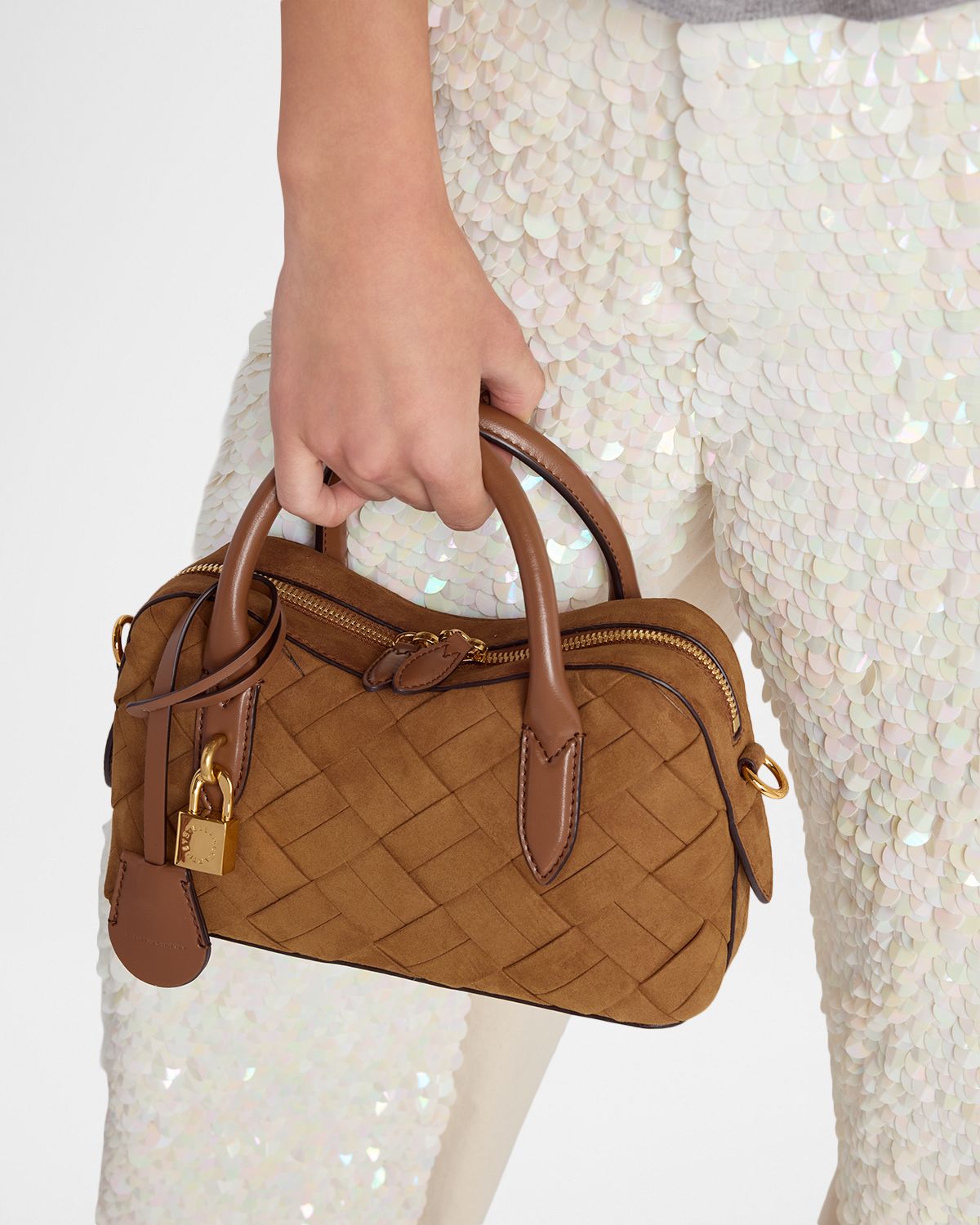 Stella McCartney Ryder Small Woven Faux Suede Top-Handle Bag