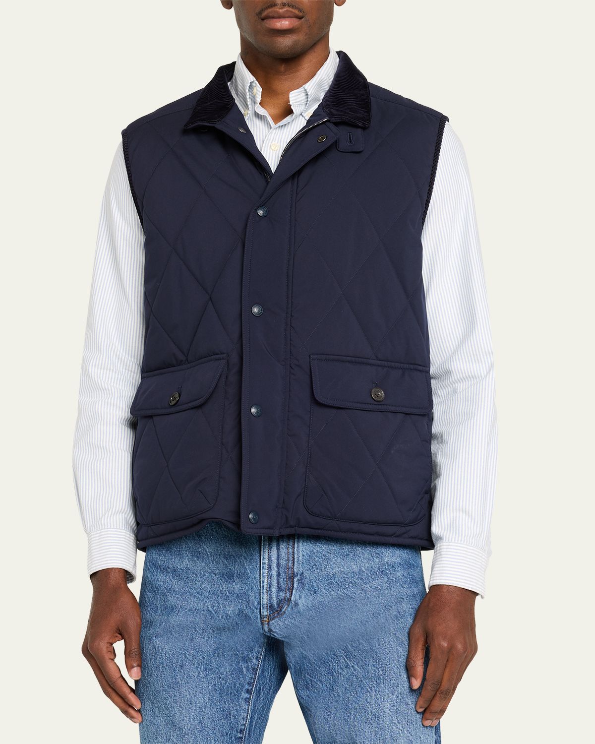 Ralph Lauren Purple Label Men 's Nylon Quilted Corduroy-Collar Vest | Thumbnail 4