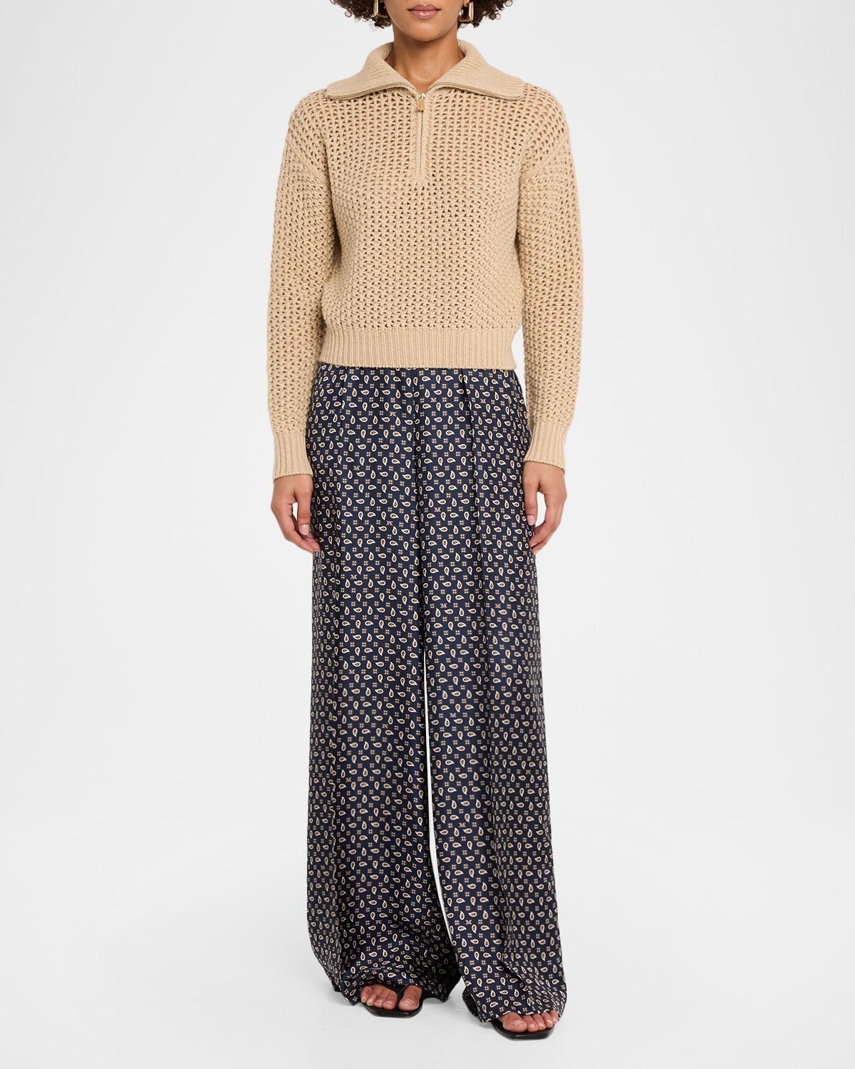 Max Mara Printed Wide-Leg Silk Trousers