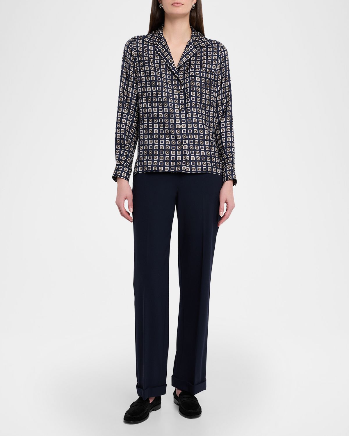 Max Mara Disco Geometric-Print Silk Twill Shirt