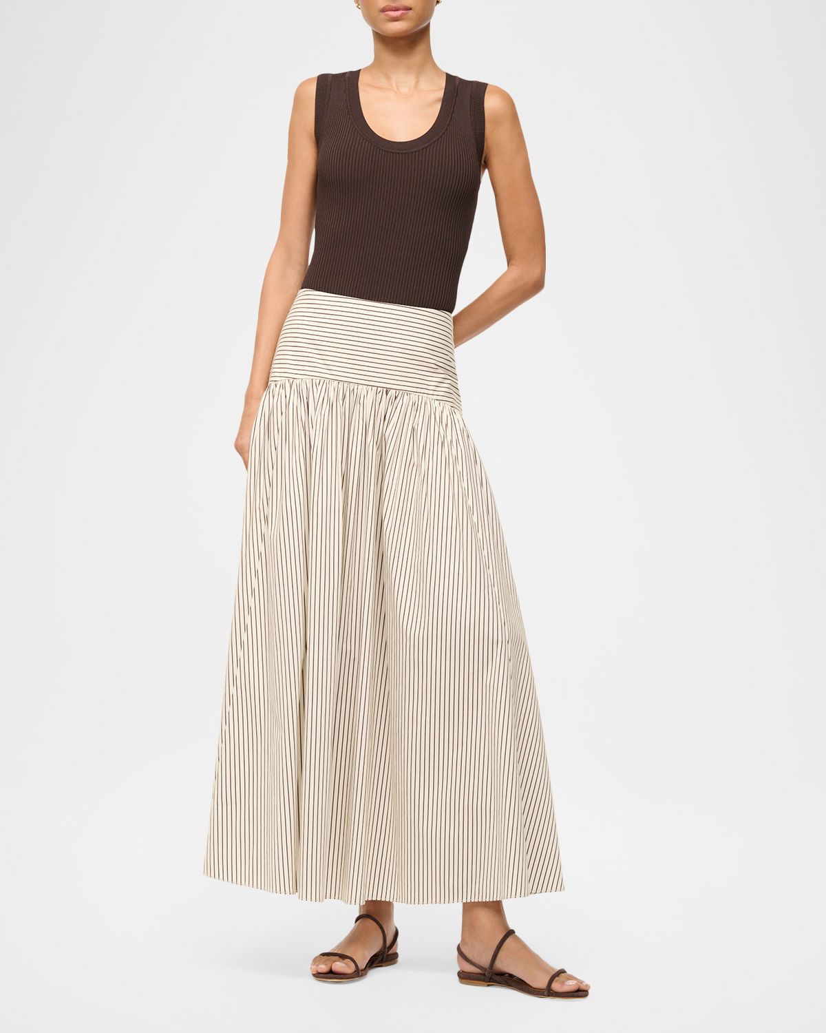 STAUD Procida Striped Maxi Skirt