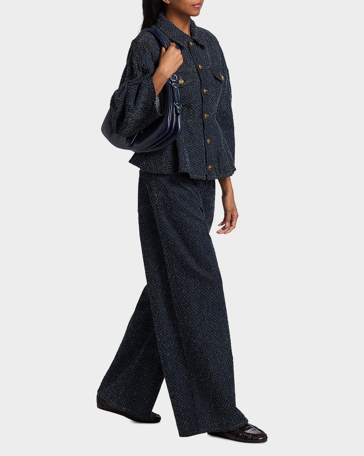 Ganni Baggy Tweed Denim Jeans