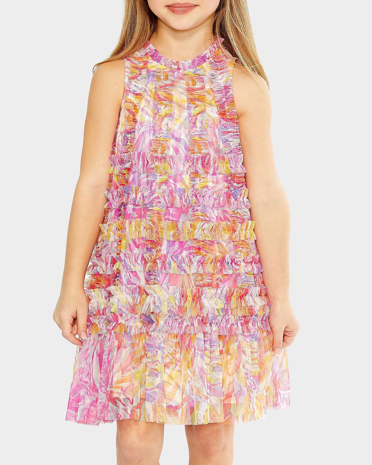 Mac Duggal Girl 's Sleeveless Floral Ruffle Dress, Size 2-14