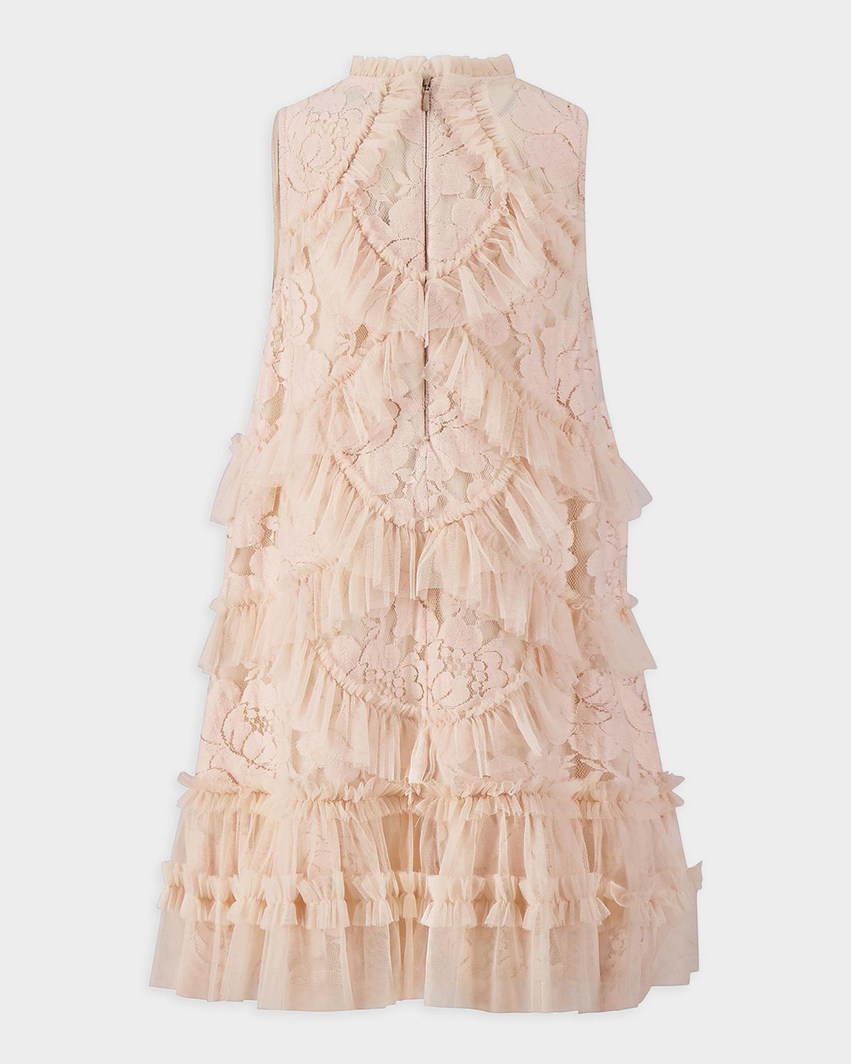 Mac Duggal Girl 's Sleeveless Ruffle Lace Dress, Size 4-12