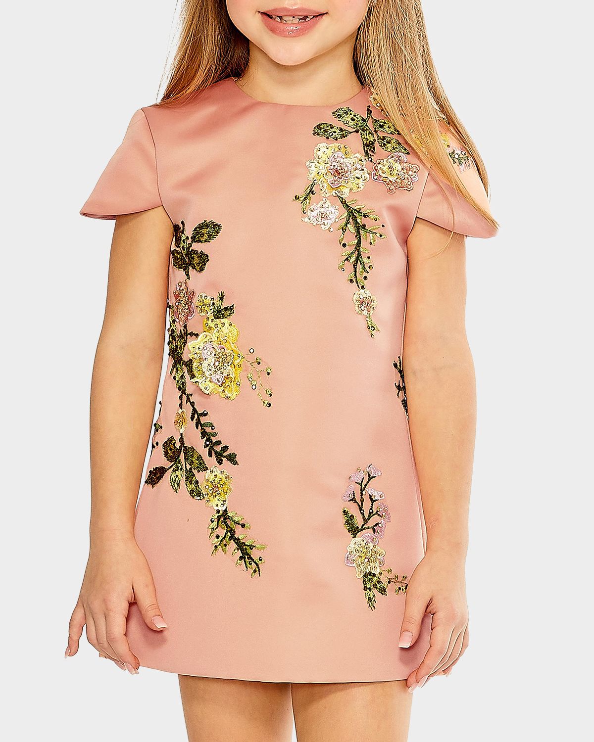 Mac Duggal Girl 's Floral Embroidered Mini Shift Dress, Size 4-14