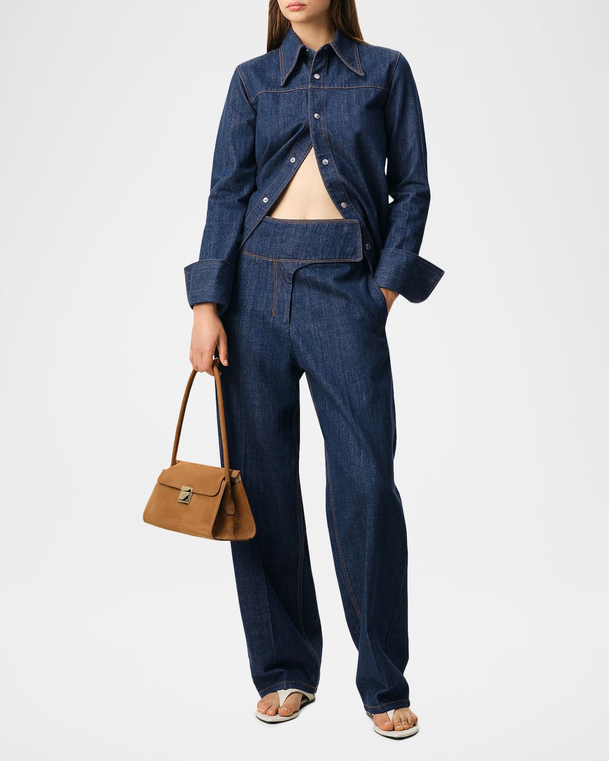 Ami Paris Wrapped Belted Barrel-Leg Jeans