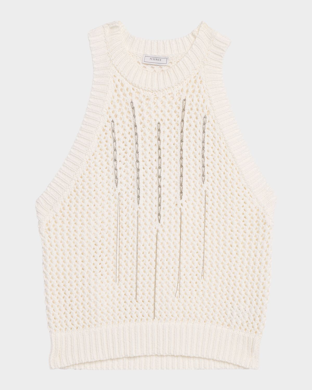 Peserico Sleeveless Cotton Knit Ribbon Top
