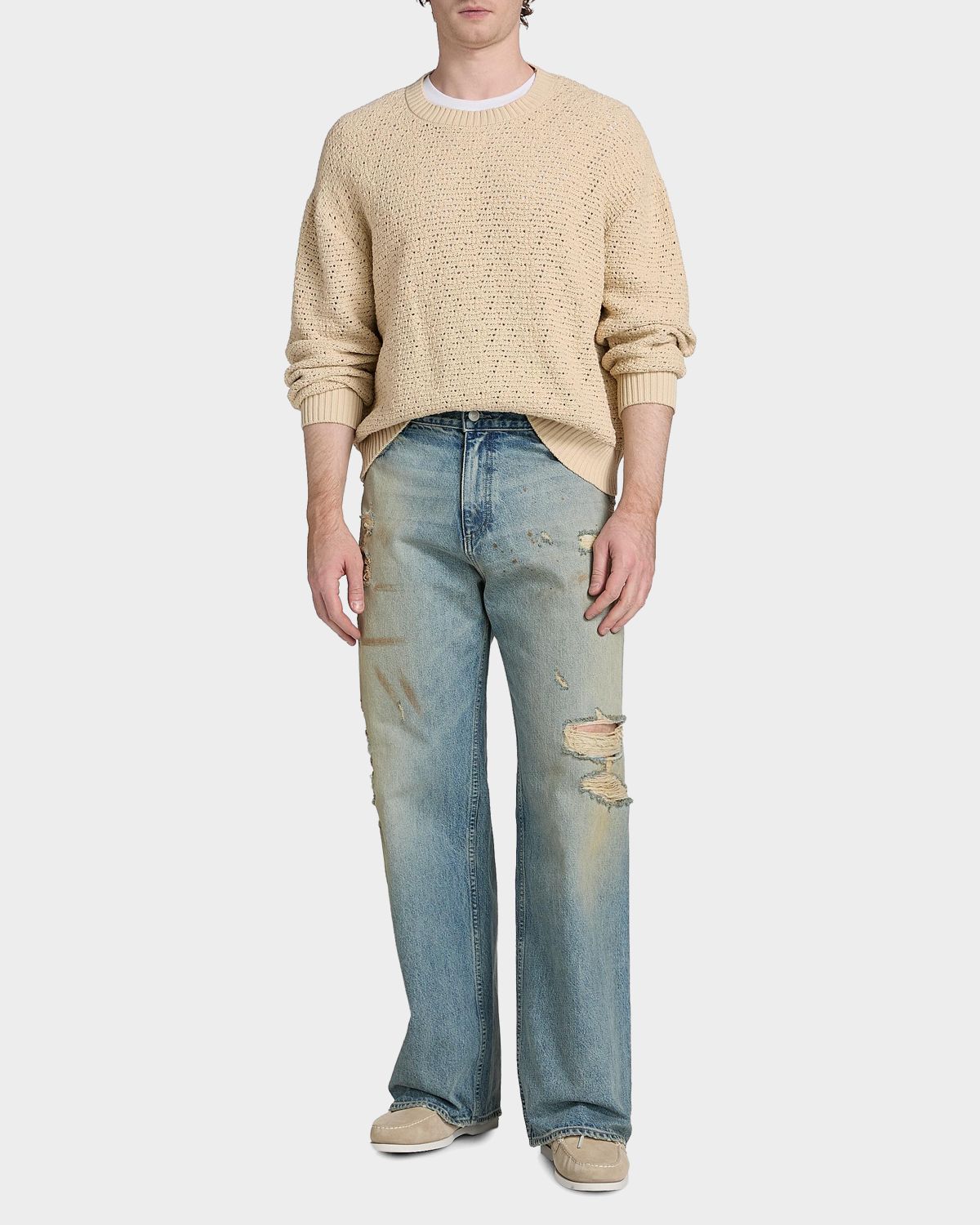 EZR Men 's Distressed Straight-Leg Baggy Denim Jeans