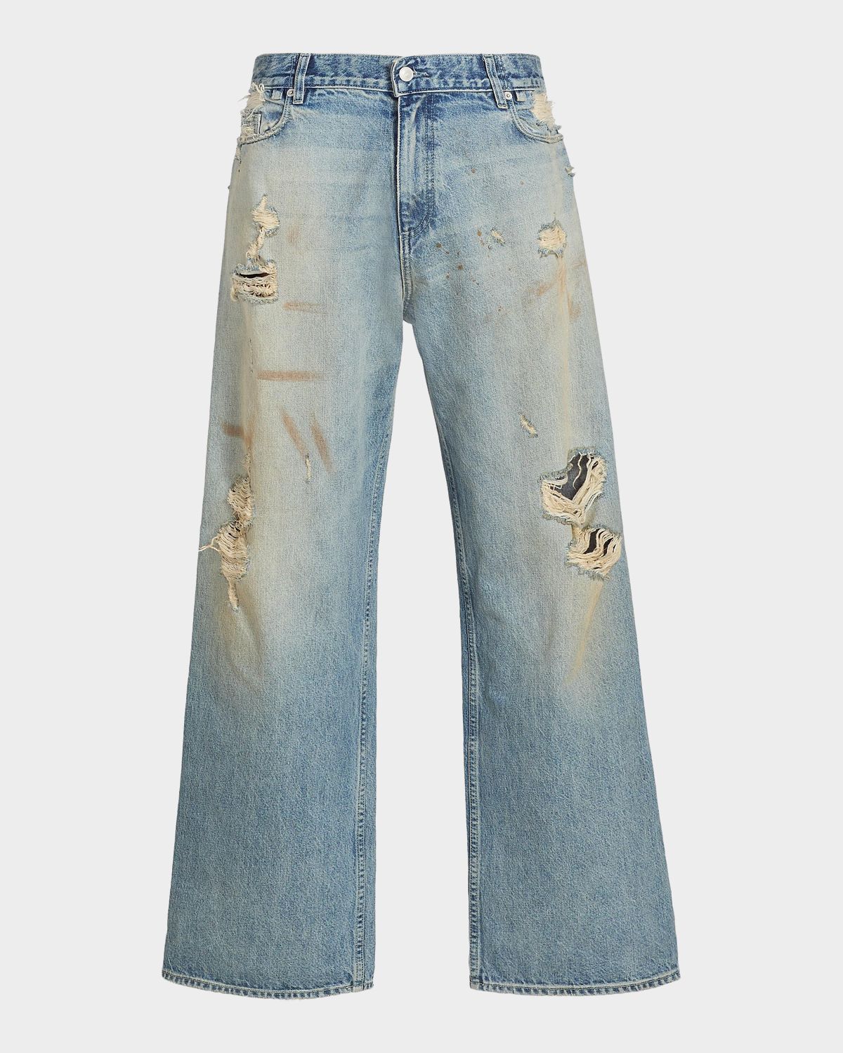 EZR Men 's Distressed Straight-Leg Baggy Denim Jeans
