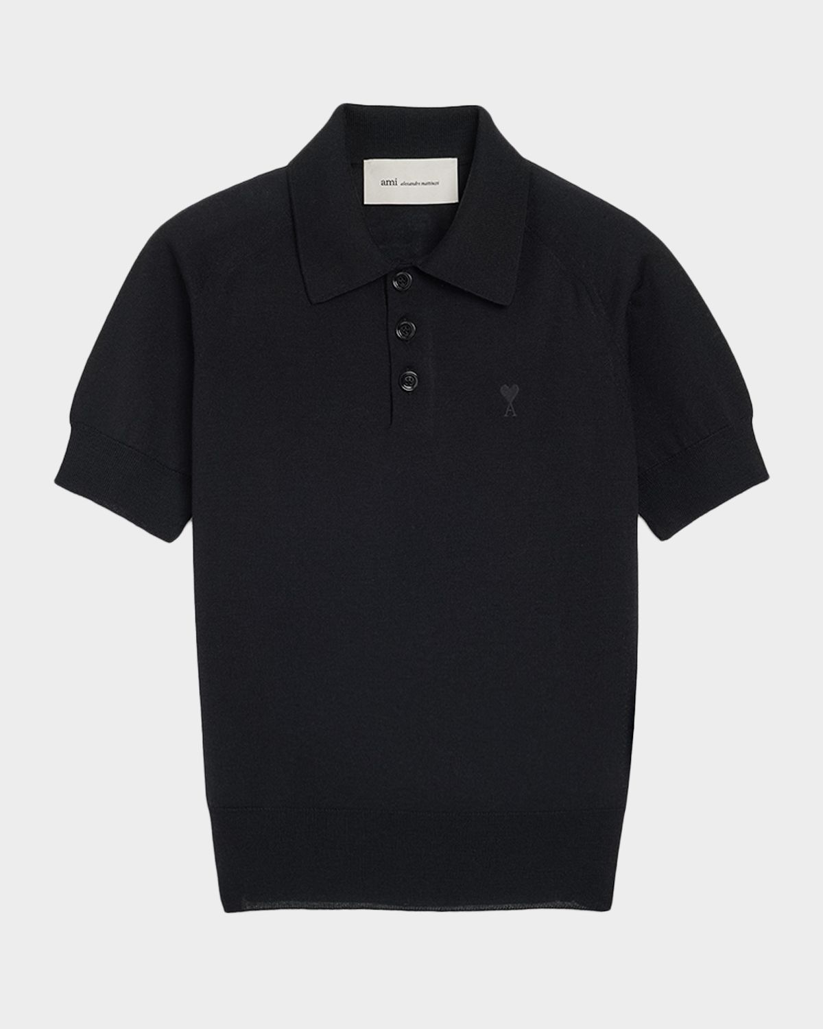 Ami Paris Ami De Coeur Short-Sleeve Wool Polo Top | Thumbnail 3 Ami Paris Ami De Coeur Short-Sleeve Wool Polo Top | Thumbnail 3