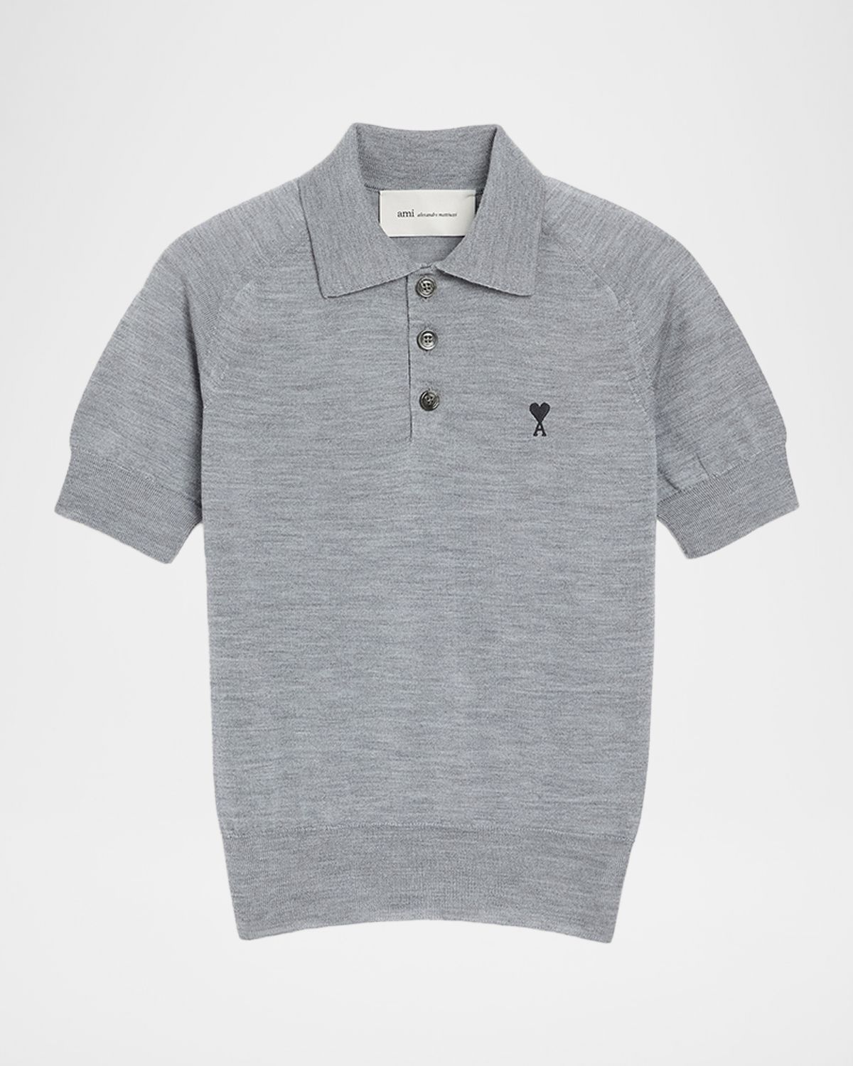 Ami Paris Ami De Coeur Short-Sleeve Wool Polo Top | Thumbnail 3 Ami Paris Ami De Coeur Short-Sleeve Wool Polo Top | Thumbnail 3