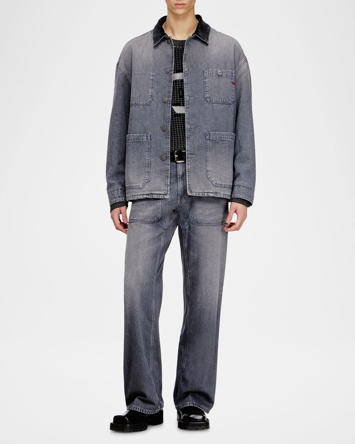 Diesel Men 's D-Stack-U-L Corduroy-Collar Denim Jacket