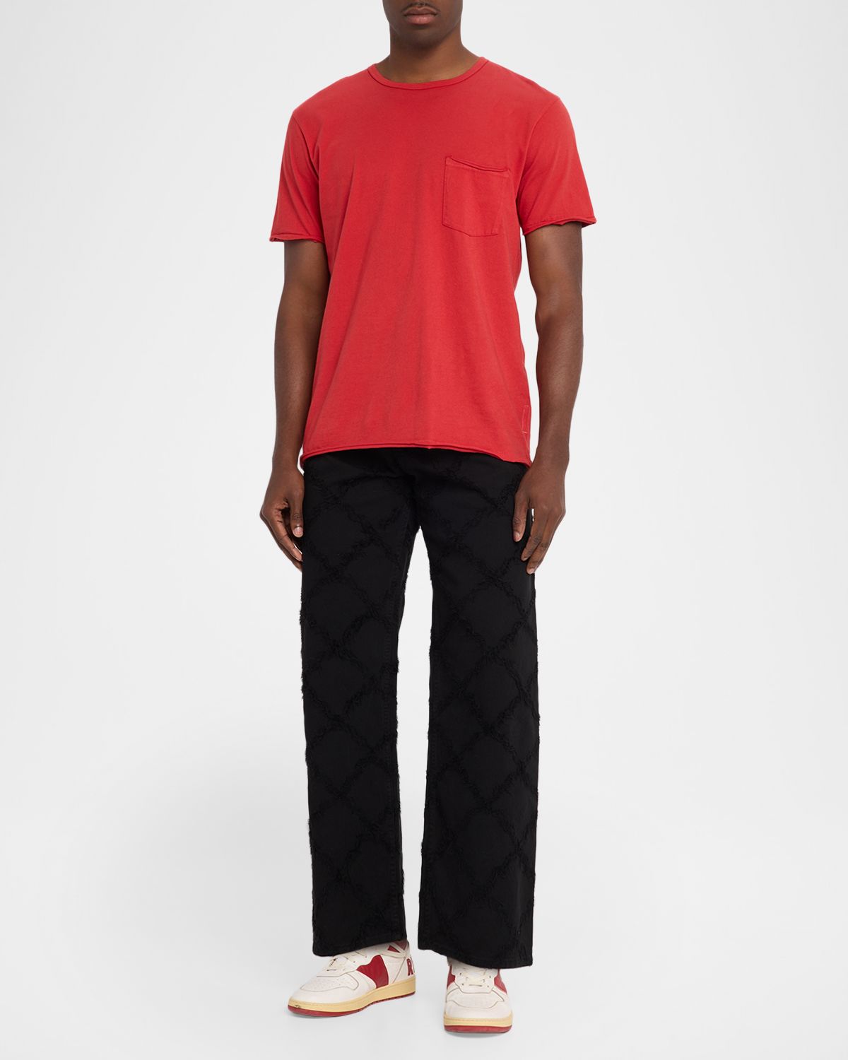 EZR Men 's Diamond-Quilted Straight-Leg Denim Pants