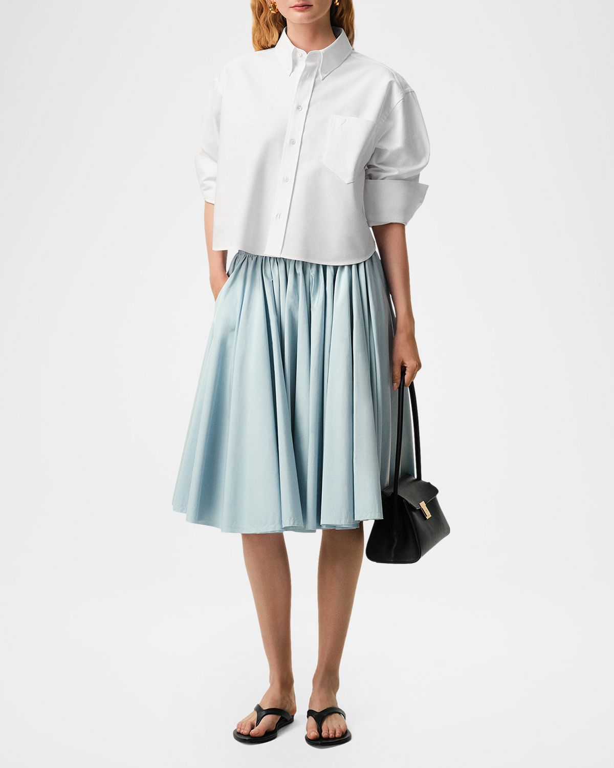 Ami Paris Oversized Cropped Button-Down Shirt