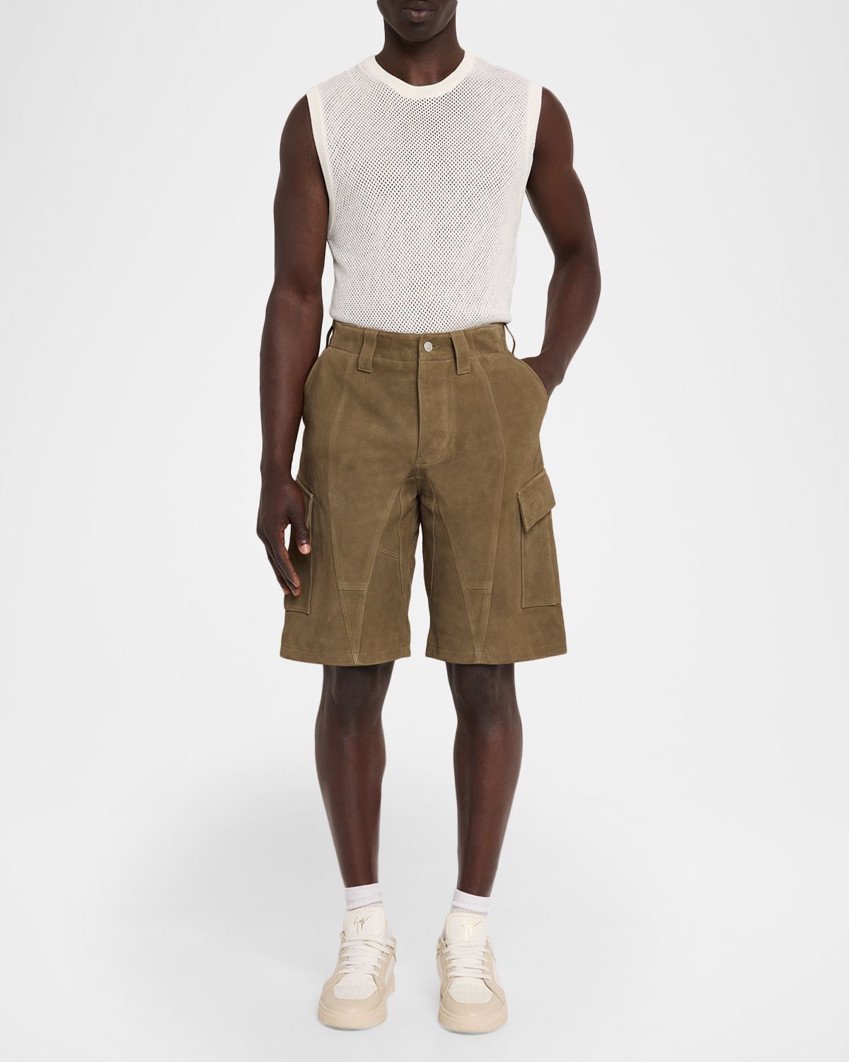 EZR Men 's Suede Cargo Shorts