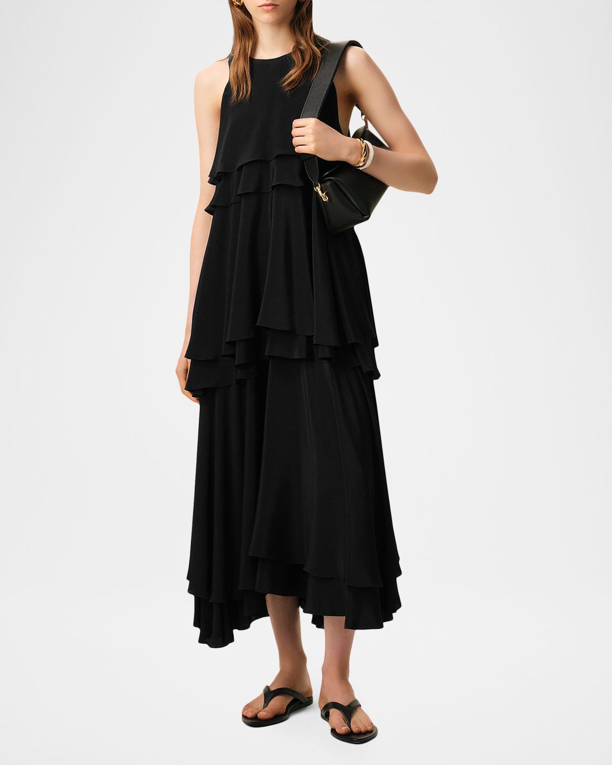 Ami Paris Sleeveless Tiered Silk Crepe De Chine Midi Dress