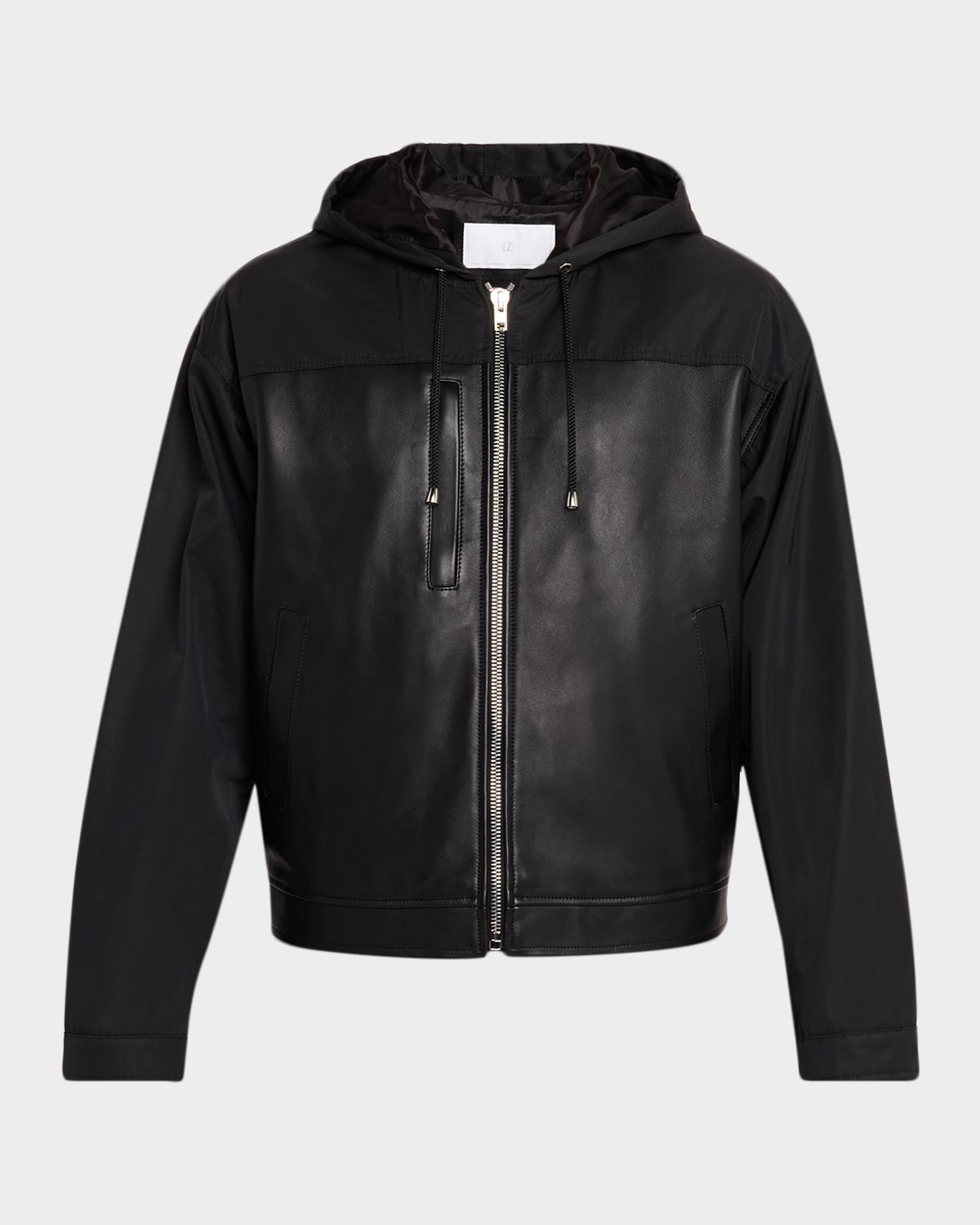 EZR Men 's Nylon and eather Full-Zip Hoodie