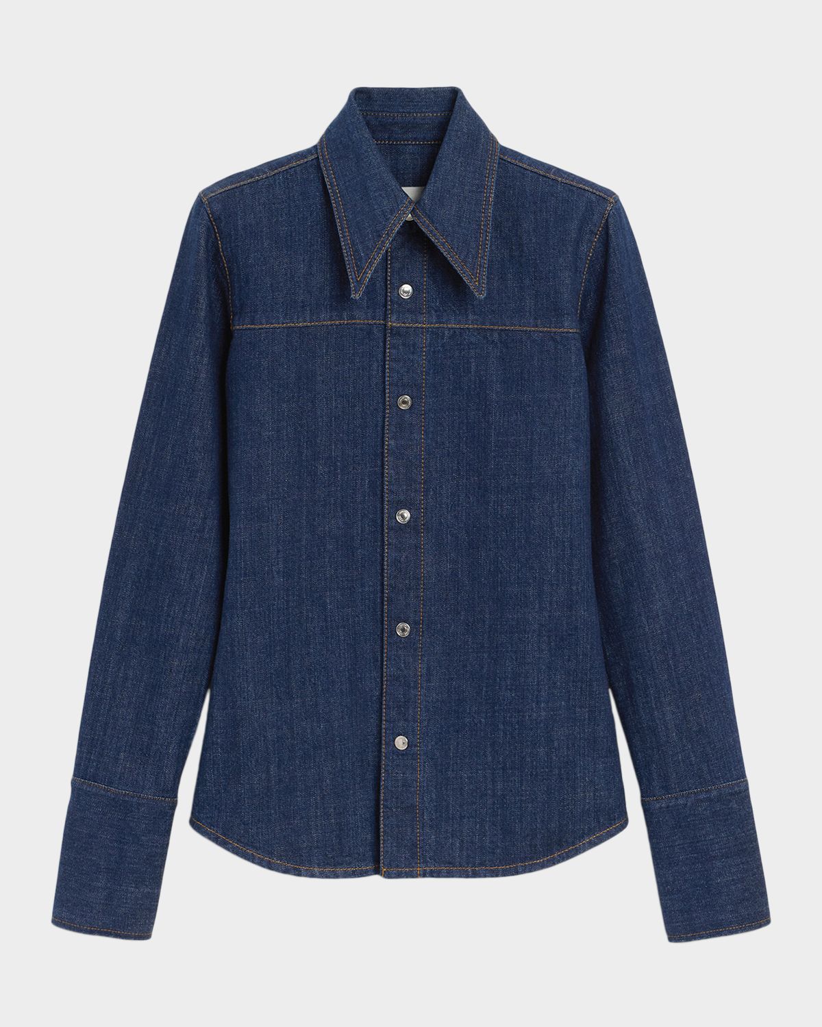 Ami Paris Sharp Collar Denim Snap-Button Shirt