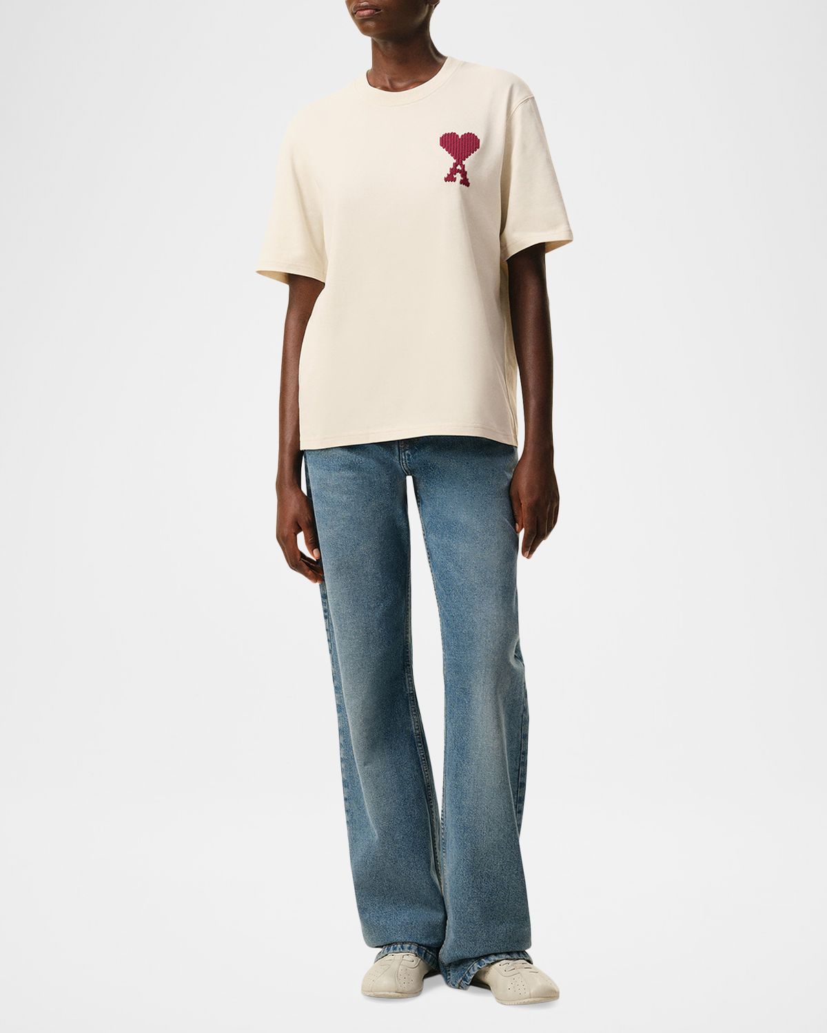 Ami Paris Ami De Coeur Embroidered Short-Sleeve T-Shirt