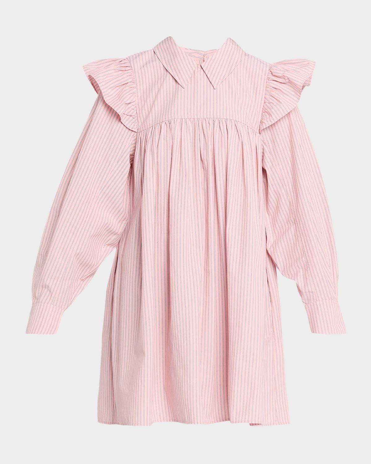 Ganni Oxford Stripe Long-Sleeve Mini Dress