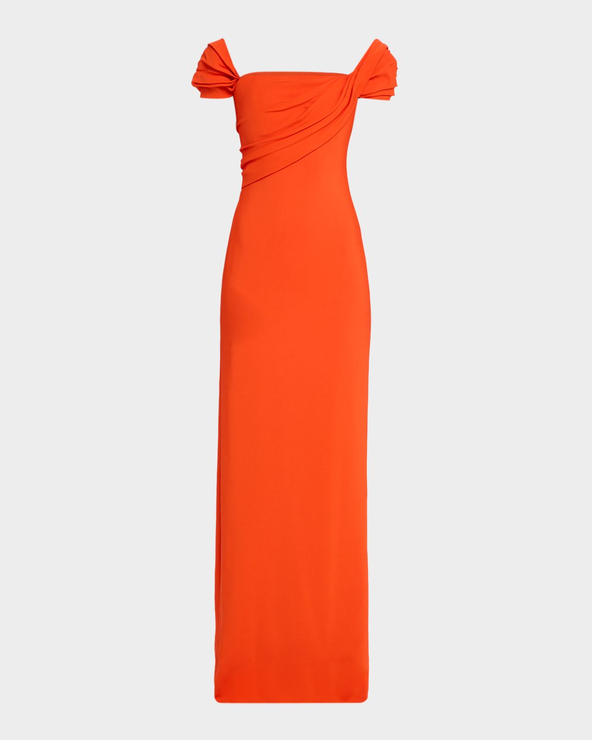 Oscar de la Renta Cap-Sleeve Draped Cady Column Gown
