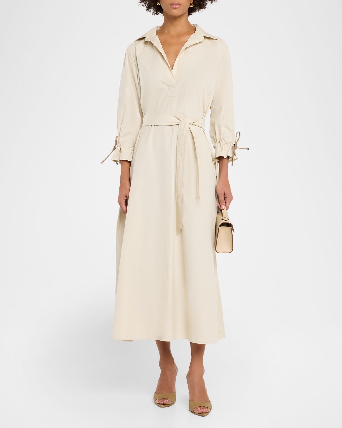 Max Mara Belted A-Line Cotton Midi Dress