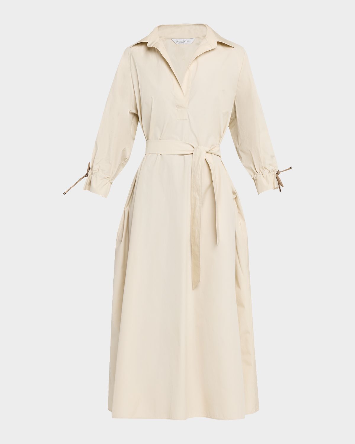 Max Mara Belted A-Line Cotton Midi Dress