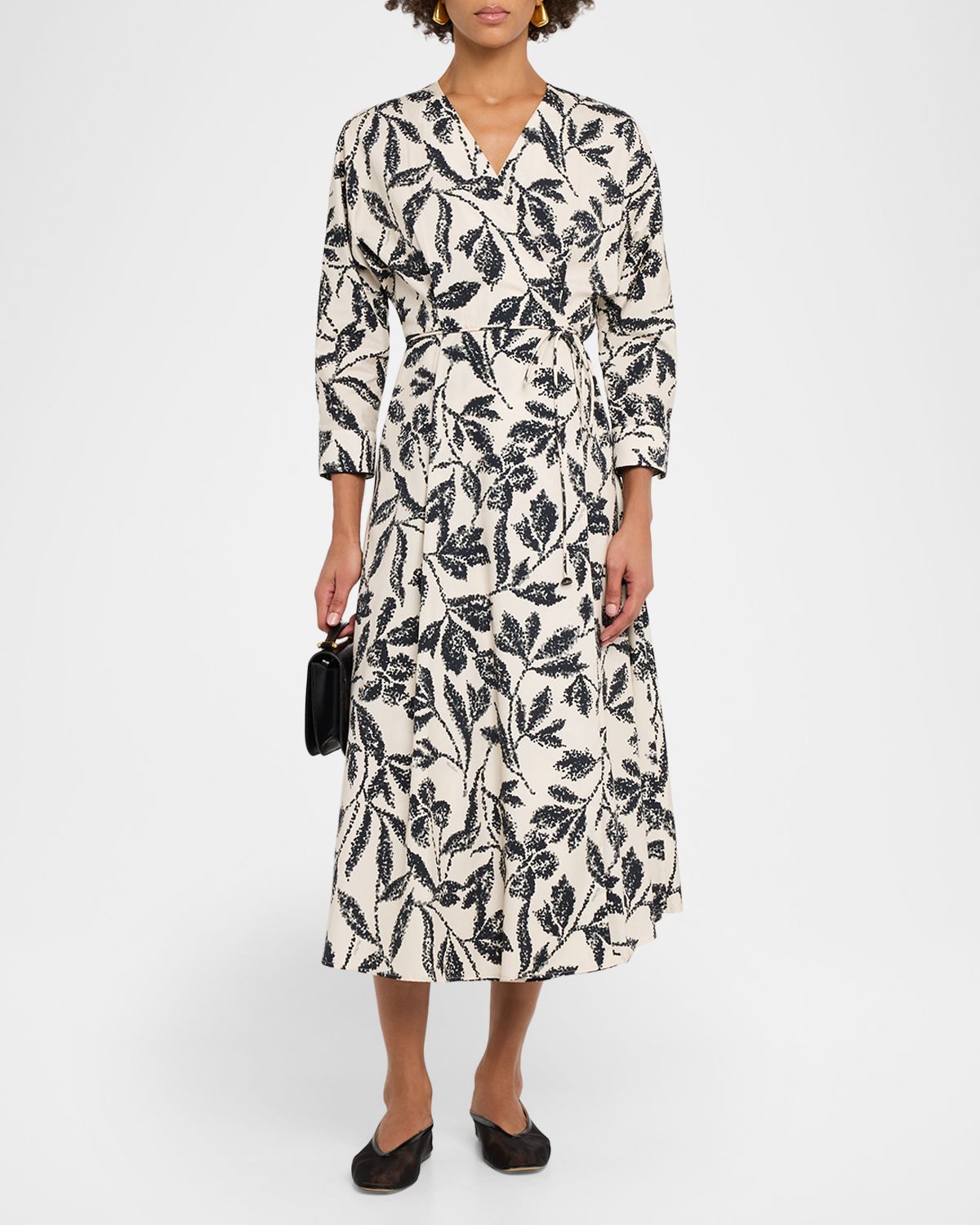 Max Mara Botanical-Print Cotton Poplin Midi Wrap Dress