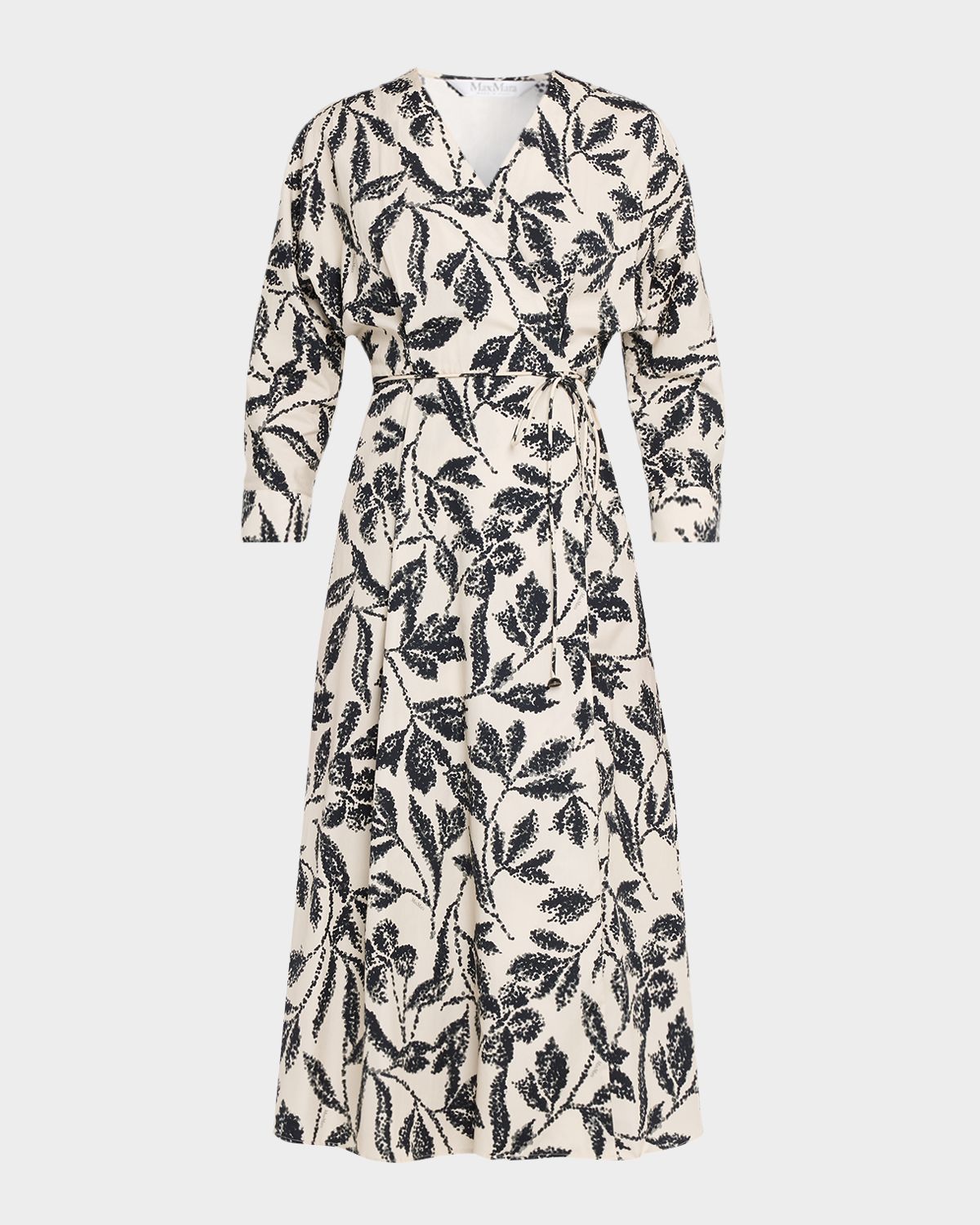 Max Mara Botanical-Print Cotton Poplin Midi Wrap Dress