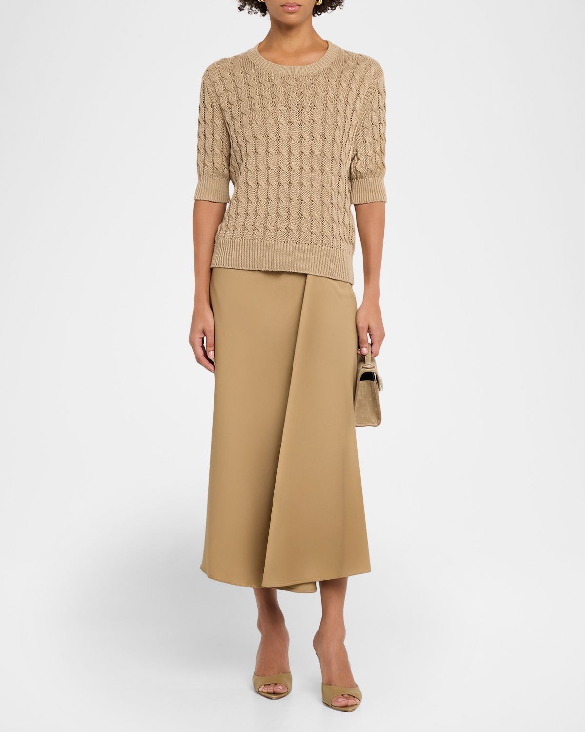 Max Mara Paggi Gathered Cotton Midi Skirt