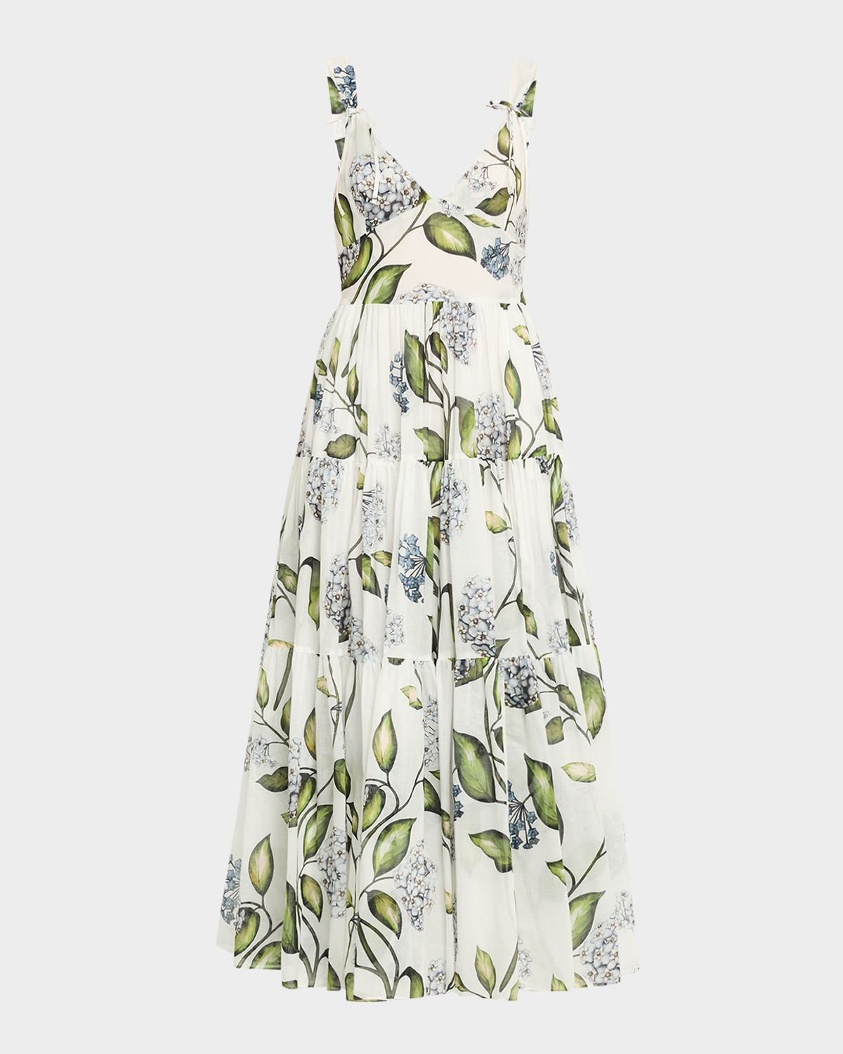 Oscar de la Renta Sleeveless Porcelain Flower Voile Midi Day Dress