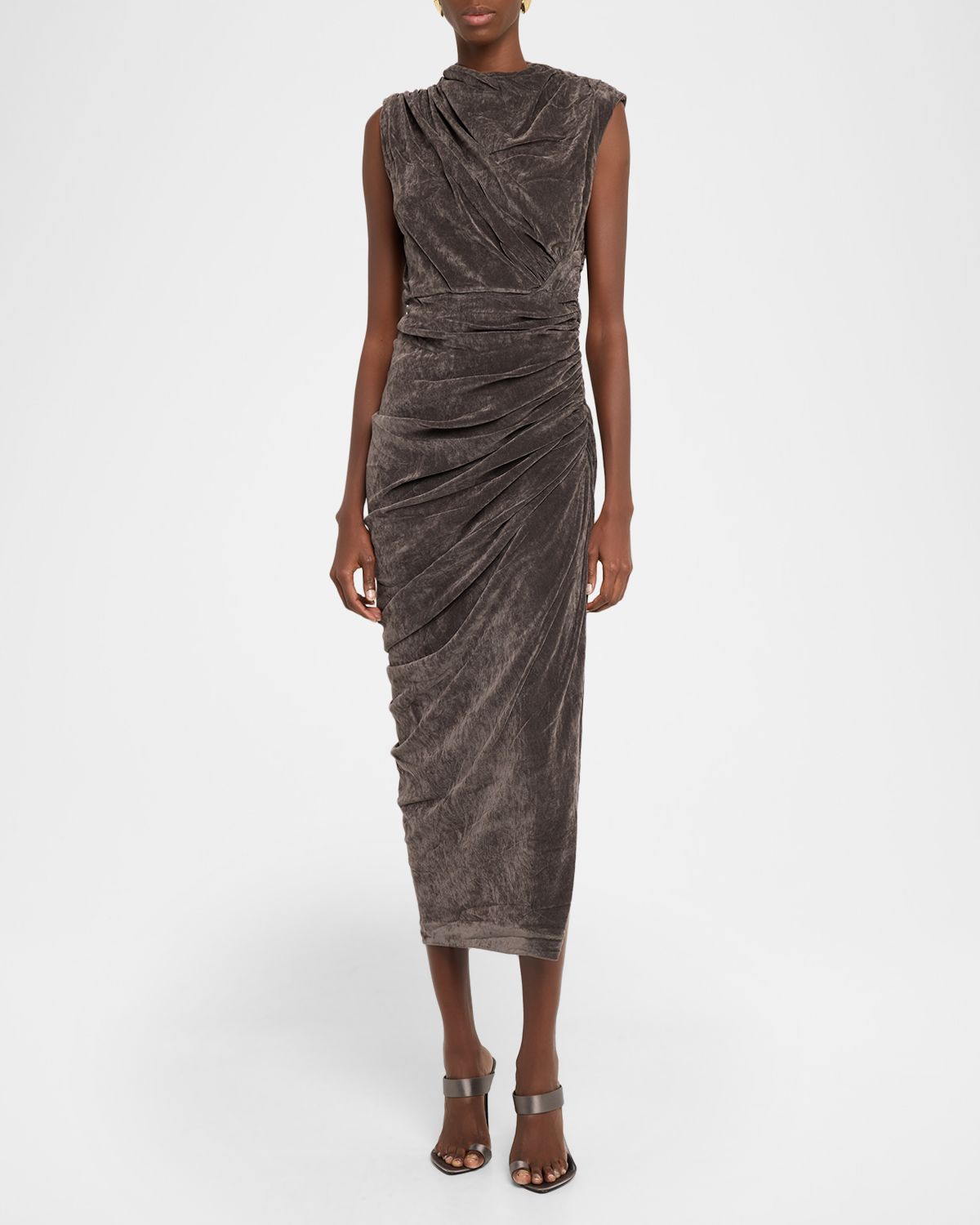 Et Ochs Olympia Draped Bodycon Velvet Midi Dress