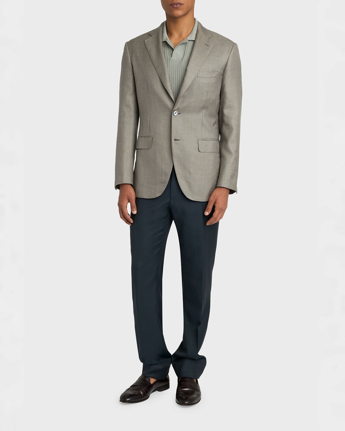 Brioni Men's Ribbed Wool Johnny Collar Polo Sweater