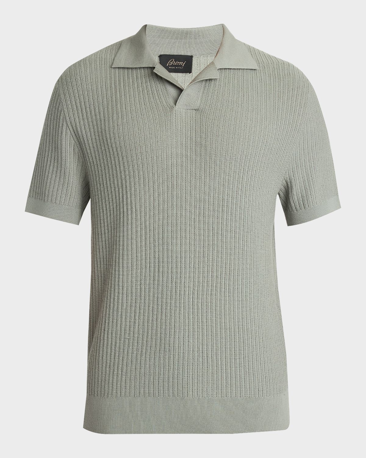 Brioni Men 's Ribbed Wool Johnny Collar Polo Sweater
