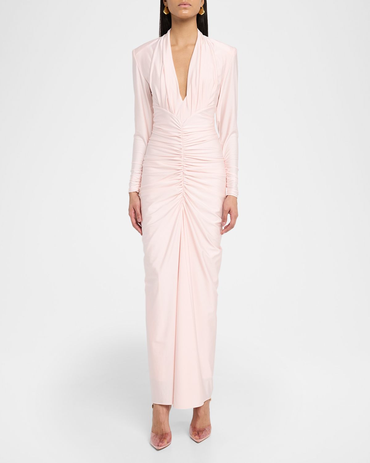 Et Ochs Georgina Deep V-Neck Ruched Jersey Column Gown