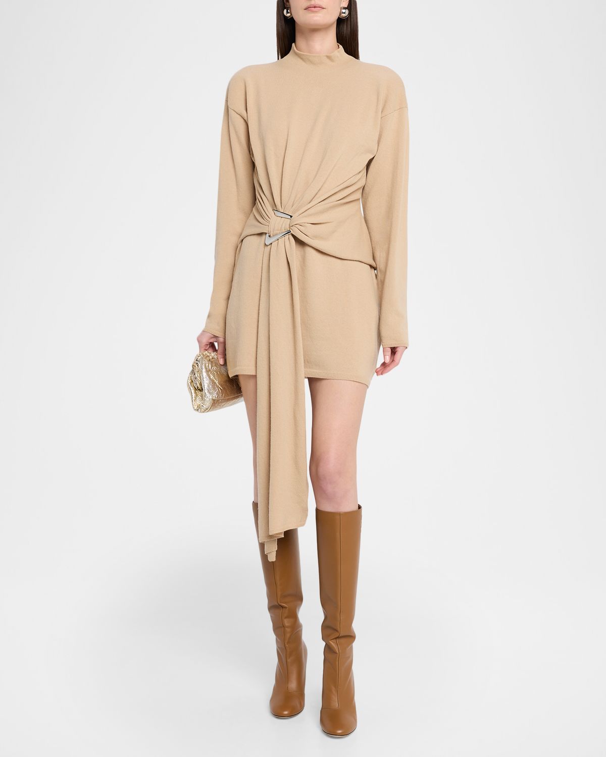 Et Ochs Poala Draped Mock-Neck Knit Mini Dress