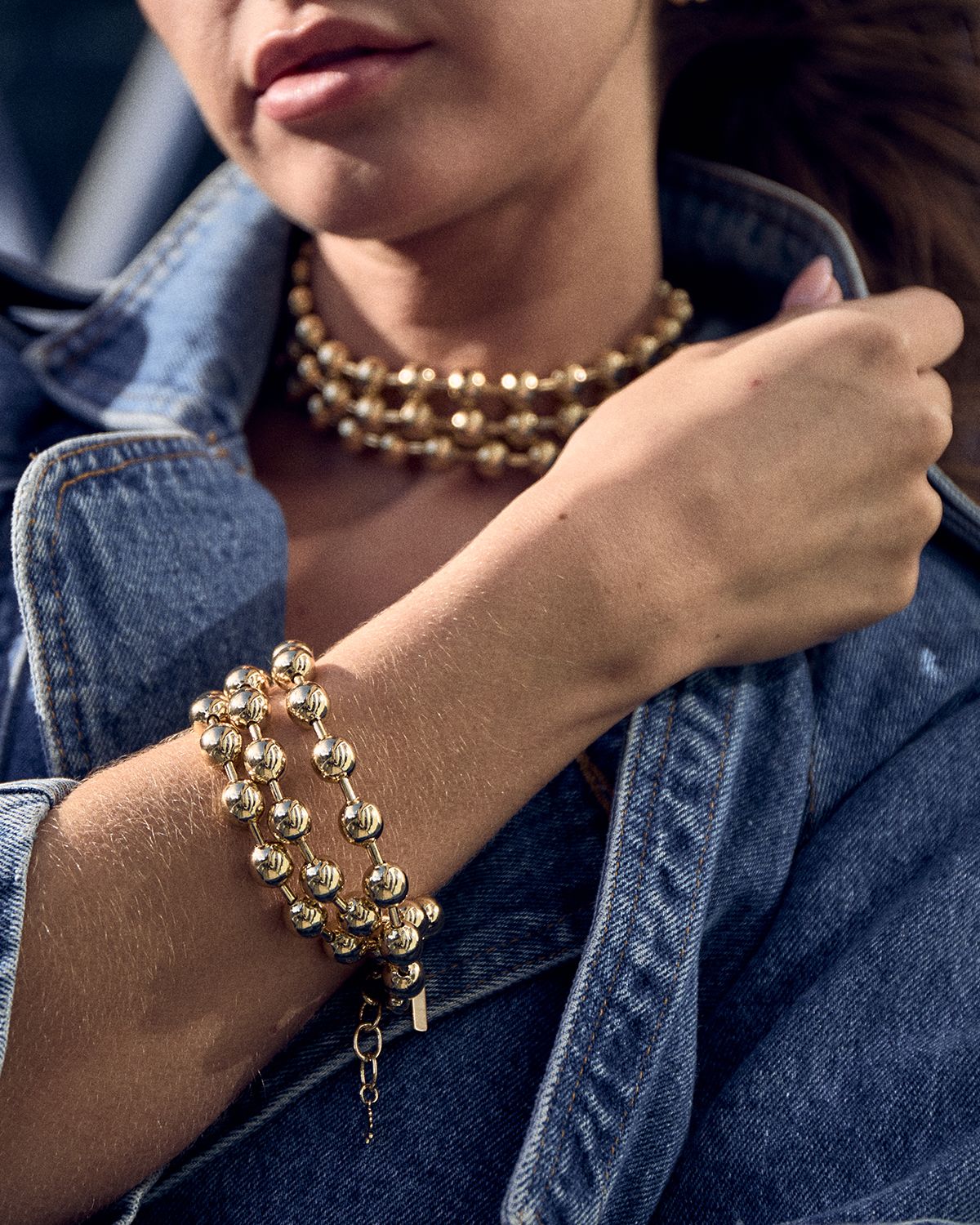 Lele Sadoughi Diana Triple Row Bracelet, Gold